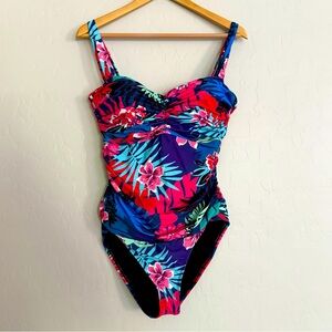 NWT Bleu Rod Beattie Hawaiian Punch Floral Swimsuit Size 14 One Piece RBHP25978